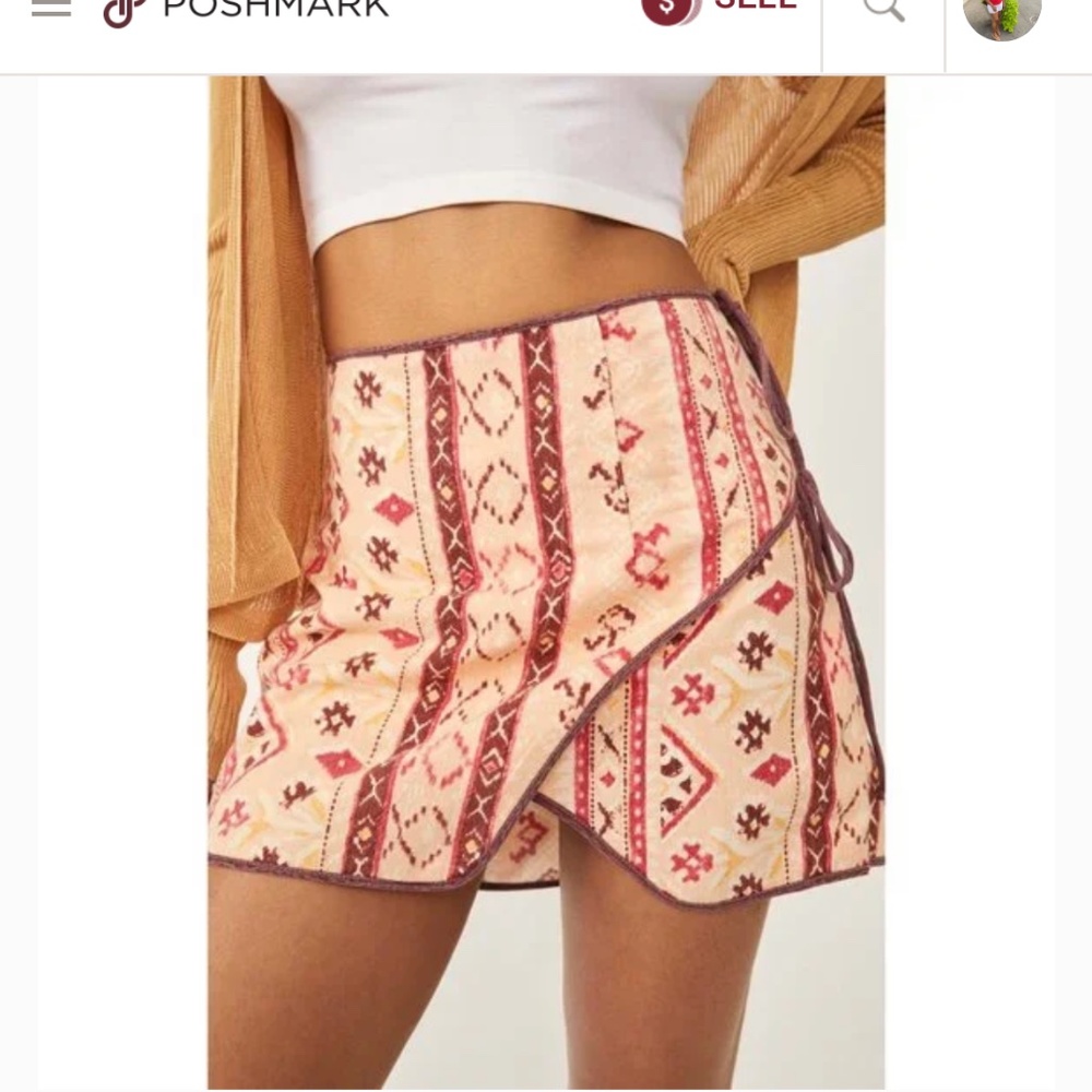 NWT Free People Cleo Printed Side Slit Tie Wrap Mini Skirt - Size 12